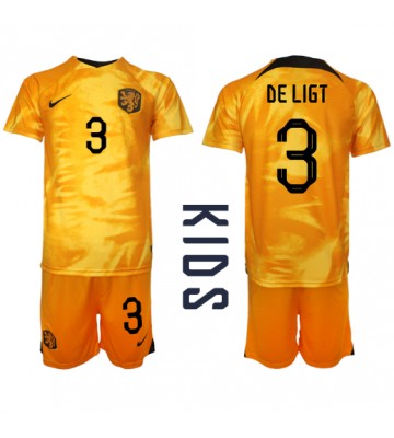 Holandia Matthijs de Ligt #3 Koszulka Podstawowych Dziecięca MŚ 2022 Krótki Rękaw (+ Krótkie spodenki)